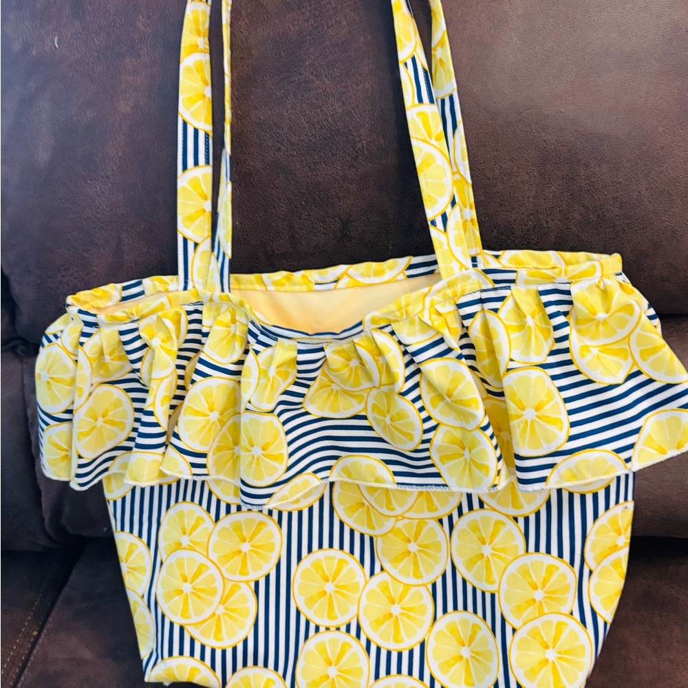 Lemon Print Tote Bag - Yellow and Blue